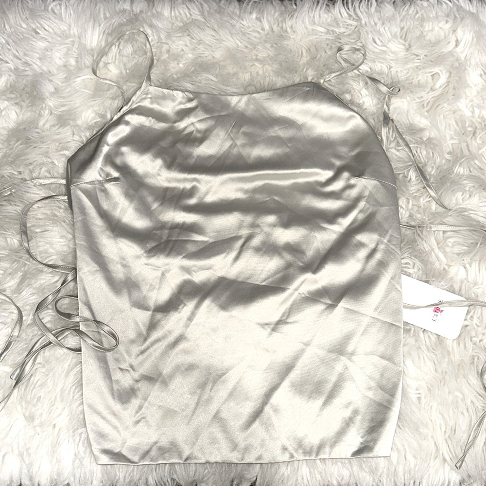 Silver satin top backless with straps